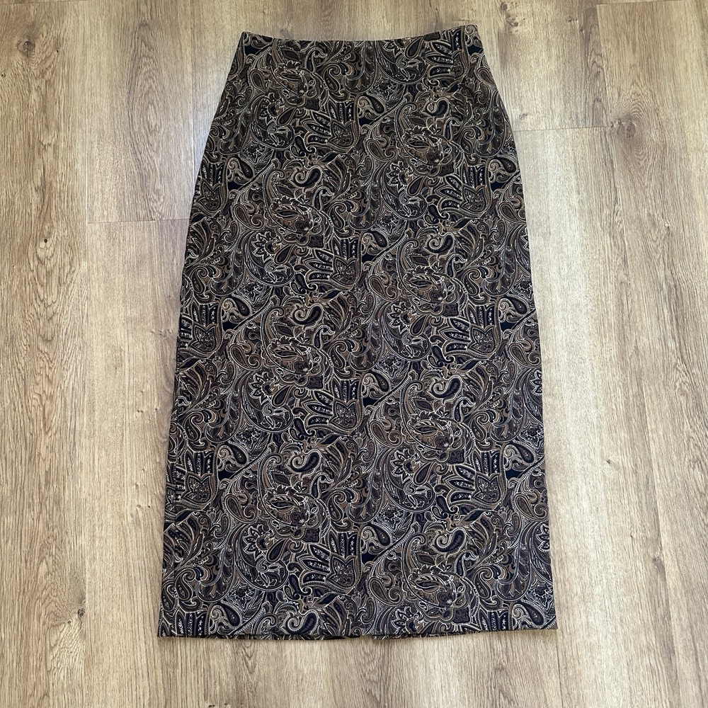 Vintage Briggs Brown Paisley Straight Midi Skirt Size 4P